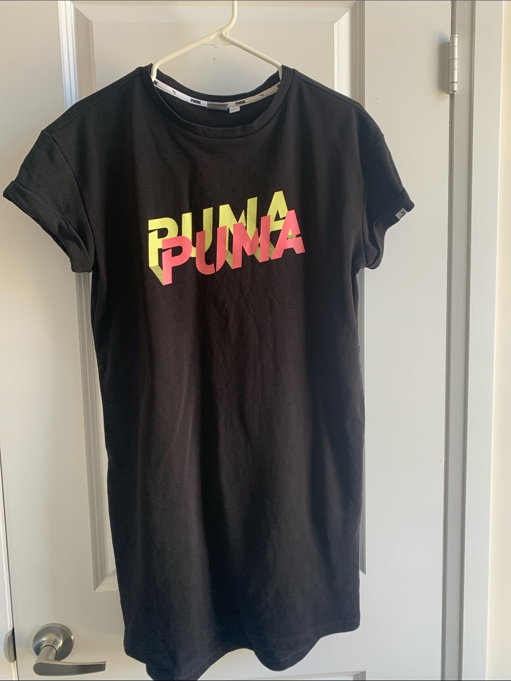 Puma Black Tee Dress with Neon Yellow and Neon Pink Logo